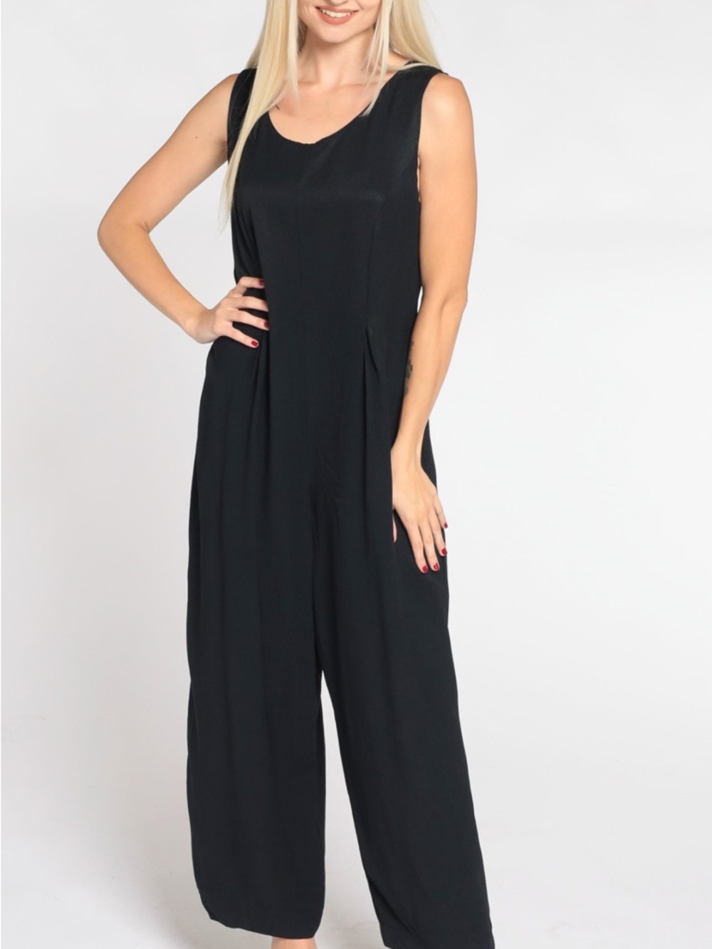 Vintage 90’s Sherri Martin Boat Neck Black Jumpsuit - Wide Leg